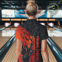 Load image into Gallery viewer, Custom Black And Red Orange Flame Bowling Polo Shirts For Women, Bowling Pattern Shirt IPHW9271