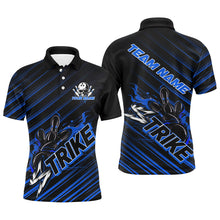 Load image into Gallery viewer, Custom Black And Blue Flame Strike Bowling Shirts For Men, Bowling League Bowling Uniform IPHW7339