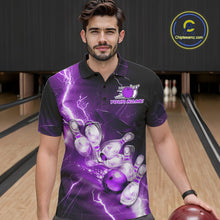 Load image into Gallery viewer, Custom Purple Thunder Lightning Bowling Polo Shirts For Men, Bowling League Shirt IPHW9793