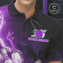 Load image into Gallery viewer, Custom Purple Thunder Lightning Bowling Polo Shirts For Men, Bowling League Shirt IPHW9793