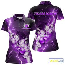 Load image into Gallery viewer, Custom Purple Thunder Lightning Bowling Polo Shirts For Women, Bowling League Shirt IPHW9793