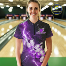 Load image into Gallery viewer, Custom Purple Thunder Lightning Bowling Quarter-Zip Shirt For Women, Bowling League Shirt IPHW9793