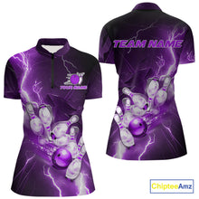 Load image into Gallery viewer, Custom Purple Thunder Lightning Bowling Quarter-Zip Shirt For Women, Bowling League Shirt IPHW9793