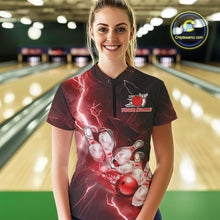 Load image into Gallery viewer, Custom Red Thunder Lightning Bowling Quarter-Zip Shirts For Women, Bowling League Shirt IPHW9794