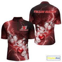 Load image into Gallery viewer, Custom Red Thunder Lightning Bowling Quarter-Zip Shirts For Men, Bowling League Shirt IPHW9794