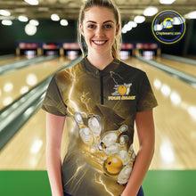 Load image into Gallery viewer, Custom Yellow Thunder Lightning Bowling Quarter-Zip Shirt For Women, Bowling League Shirt IPHW9795