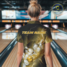 Load image into Gallery viewer, Custom Yellow Thunder Lightning Bowling Quarter-Zip Shirt For Women, Bowling League Shirt IPHW9795