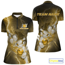 Load image into Gallery viewer, Custom Yellow Thunder Lightning Bowling Quarter-Zip Shirt For Women, Bowling League Shirt IPHW9795