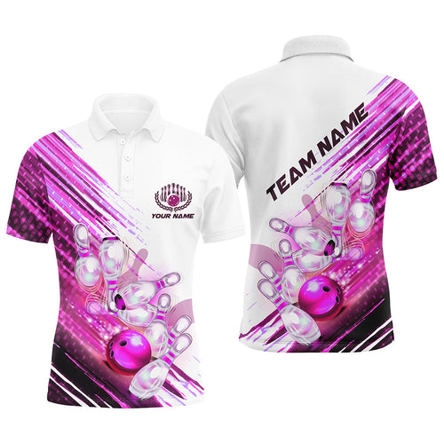 Custom Pink Bowling Polo Shirt For Men, Custom Bowling Uniforms Bowling Men'S Shirts With Name IPHW5372