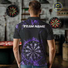 Load image into Gallery viewer, Custom Black And Purple Flame Dartboard Dart Polo Shirts For Men, Dart Players Outfits IPHW9964