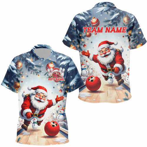 Funny Santa Playing Bowling Custom Christmas Bowling Polo Shirts For Kid, Christmas Outfits IPHW7845