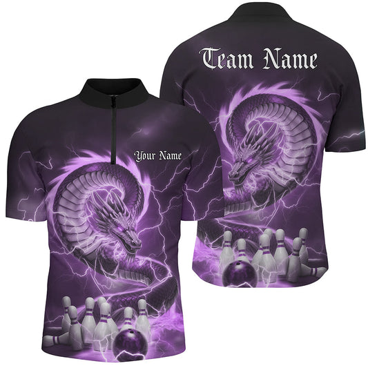 Custom Purple Thunder Lightning Dragon Bowling Quarter-Zip Shirts For Men Bowling Jerseys IPHW8075