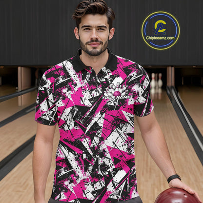 Custom Graffity Pink Camo Bowling Team Men Polo Shirts, Camouflage Bowling Jerseys IPHW10214
