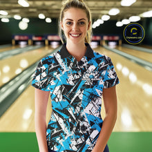 Load image into Gallery viewer, Custom Graffity Blue Camo Bowling Team Women Polo Shirts, Camouflage Bowling Jerseys IPHW10215