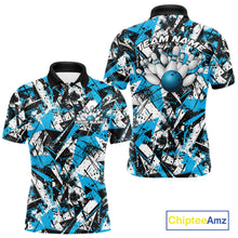 Load image into Gallery viewer, Custom Graffity Blue Camo Bowling Team Men Polo Shirts, Camouflage Bowling Jerseys IPHW10215