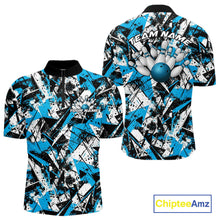 Load image into Gallery viewer, Custom Graffity Blue Camo Bowling Team Men Quarter-Zip Shirts, Camouflage Bowling Jerseys IPHW10215