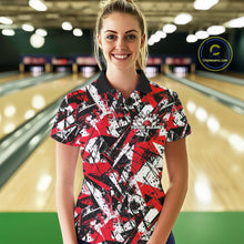 Load image into Gallery viewer, Custom Graffity Red Camo Bowling Team Women Polo Shirts, Camouflage Bowling Jerseys IPHW10218