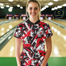 Load image into Gallery viewer, Custom Graffity Red Camo Bowling Team Women Shirts, Camouflage Bowling Jerseys IPHW10218
