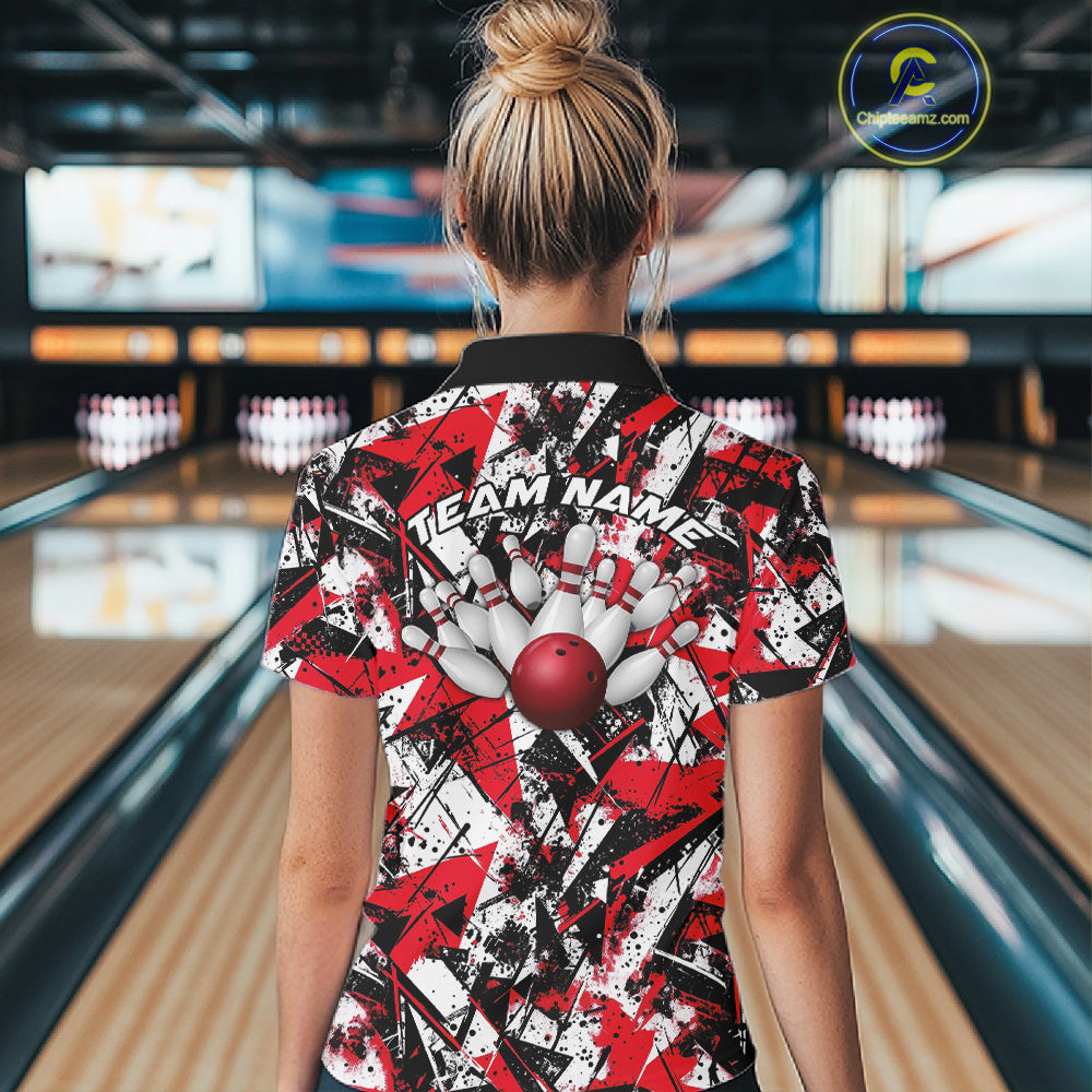 Custom Graffity Red Camo Bowling Team Women Shirts, Camouflage Bowling Jerseys IPHW10218