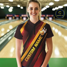 Load image into Gallery viewer, Custom Red And Gold Bowling Tournament Shirts For Women With Name, Bowler Outfit IPHW10645