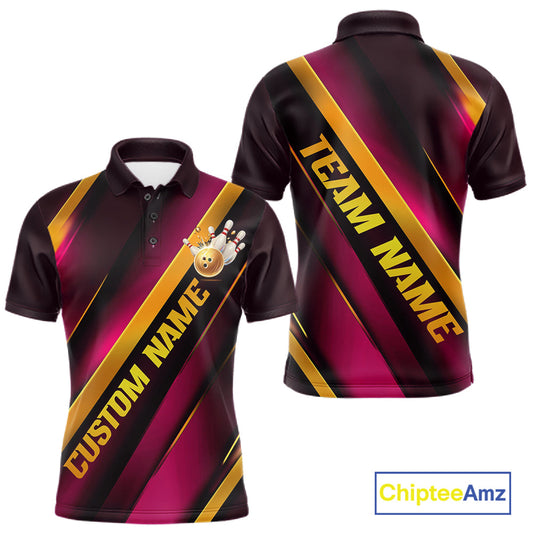 Custom Pink And Gold Bowling Tournament Shirts For Men And Women With Name, Bowler Outfit IPHW10646