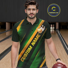 Load image into Gallery viewer, Custom Green And Gold Bowling Tournament Shirts For Men And Women With Name, Bowler Outfit IPHW10647