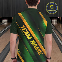 Load image into Gallery viewer, Custom Green And Gold Bowling Tournament Shirts For Men And Women With Name, Bowler Outfit IPHW10647