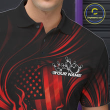 Load image into Gallery viewer, Custom Red Patrotic Flame Bowling Men Polo Shirt, US Flag Bowling Team Jersey IPHW11160