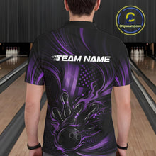 Load image into Gallery viewer, Custom Purple Patrotic Flame Bowling Men Polo Shirt, US Flag Bowling Team Jersey IPHW11162