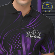 Load image into Gallery viewer, Custom Purple Patrotic Flame Bowling Men Polo Shirt, US Flag Bowling Team Jersey IPHW11162