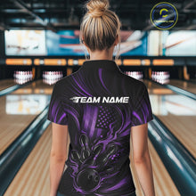 Load image into Gallery viewer, Custom Purple Patrotic Flame Bowling Women Polo Shirt, US Flag Bowling Team Jersey IPHW11162