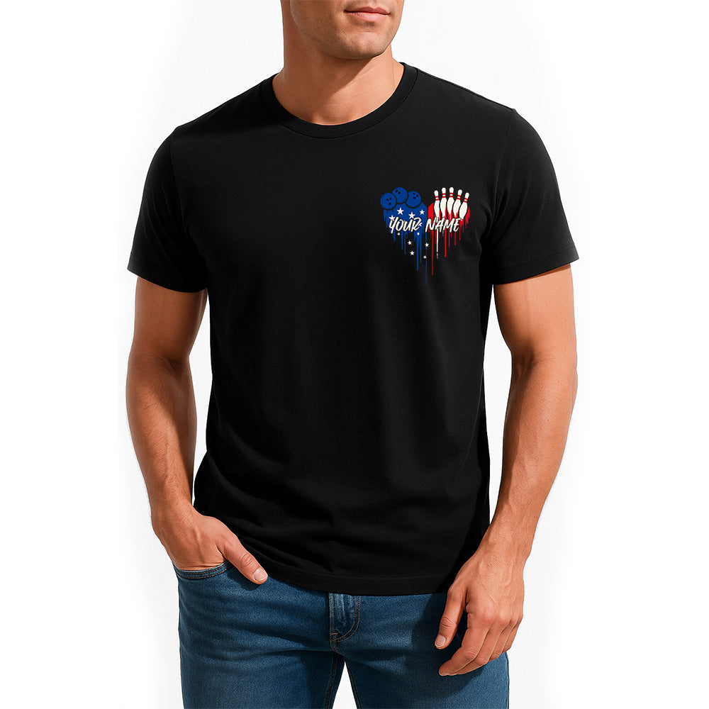 Custom Bowling T-Shirts For Men, Dripping American Flag Heart Patriotic Design IPHW9070