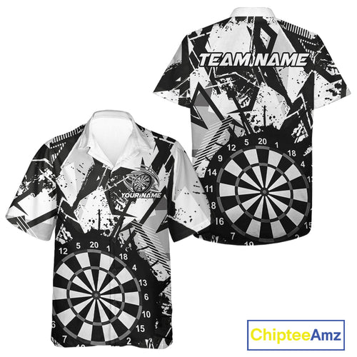 Custom Grunge Splatter Black And White Dartboard Dart Team Men And Women Hawaiian Shirts, Dart Jerseys IPHW9970