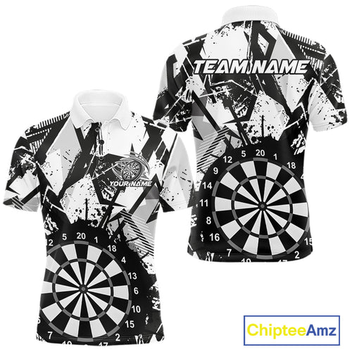 Custom Grunge Splatter Black And White Dartboard Dart Team Men Polo Shirts, Dart Jerseys IPHW9970