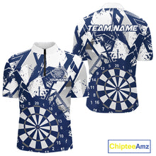 Load image into Gallery viewer, Custom Grunge Splatter Blue And White Dartboard Dart Team Men Quarter-Zip Shirts, Dart Jerseys IPHW9971