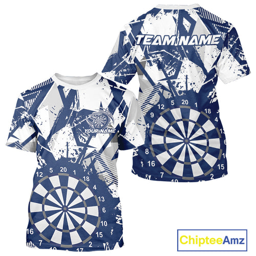 Custom Grunge Splatter Blue And White Dartboard Dart Team Men T-Shirts, Dart Jerseys IPHW9971