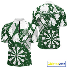 Load image into Gallery viewer, Custom Grunge Splatter Green And White Dartboard Dart Team Men Quarter-Zip Shirts, Dart Jerseys IPHW9972