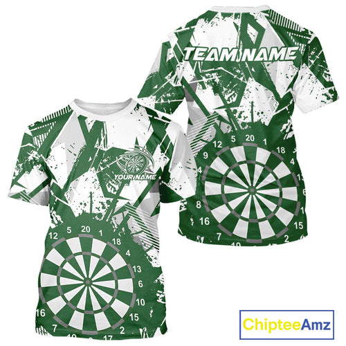Custom Grunge Splatter Green And White Dartboard Dart Team Men T-Shirts, Dart Jerseys IPHW9972