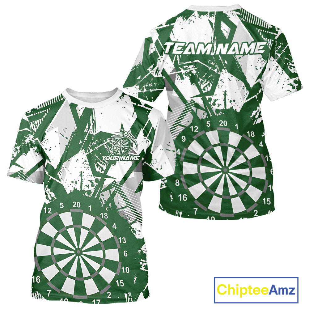 Custom Grunge Splatter Green And White Dartboard Dart Team Men T-Shirts, Dart Jerseys IPHW9972