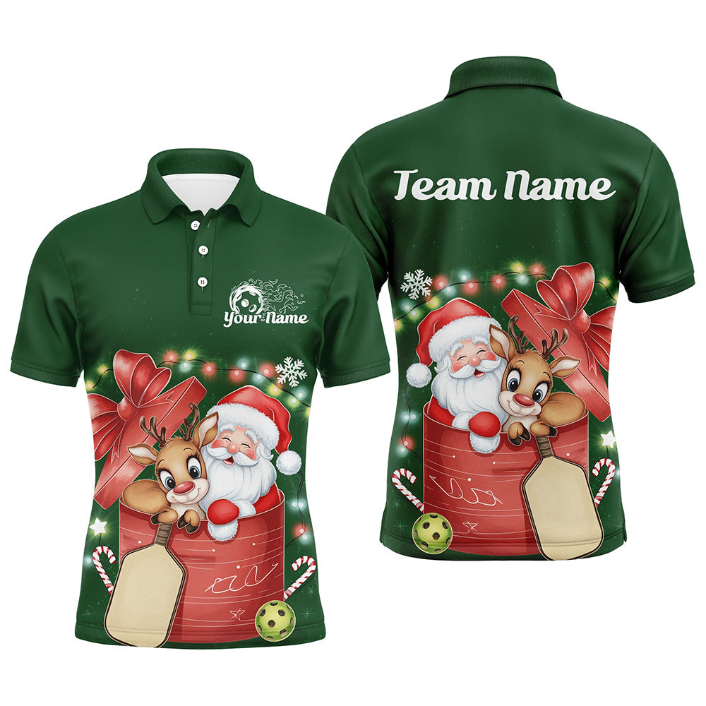 Funny Santa And Reindeer Custom Funny Pickleball Polo Shirts For Men Pickleball Gifts IPHW8092