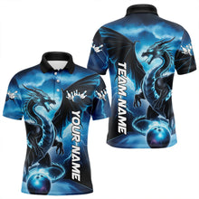 Load image into Gallery viewer, Custom Blue Thunder Lightning Dragon Bowling Polo Shirts For Men, Dragon Bowling Uniform IPHW8302