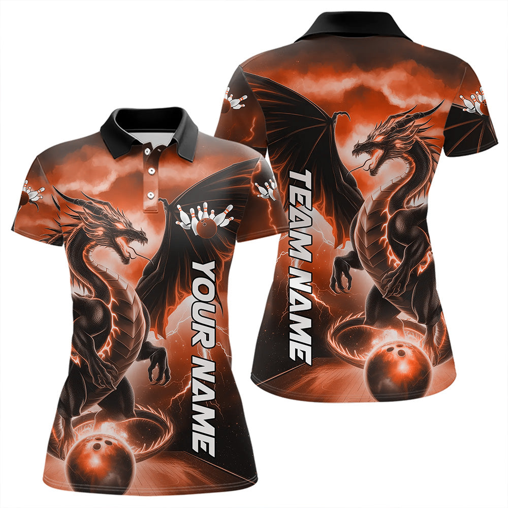 Custom Orange Thunder Lightning Dragon Bowling Polo Shirts For Men, Dragon Bowling Uniform IPHW8304