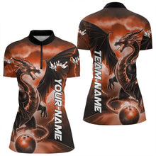Load image into Gallery viewer, Custom Orange Thunder Lightning Dragon Bowling Quarter-Zip Shirts For Women Bowling Uniform IPHW8304