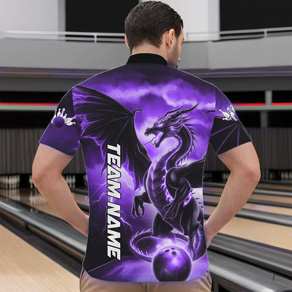 Custom Purple Thunder Lightning Dragon Bowling Quarter-Zip Shirts For Men, Dragon Bowling Uniform IPHW8305