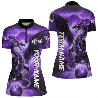 Custom Purple Thunder Lightning Dragon Bowling Quarter-Zip Shirts For Women Bowling Uniform IPHW8305