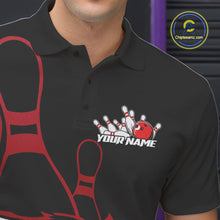 Load image into Gallery viewer, Custom Black And Red Tiger Bowling Jerseys, Tiger Bowling Team Men Polo Shirts IPHW9014
