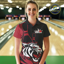Load image into Gallery viewer, Custom Black And Red Tiger Bowling Jerseys, Tiger Bowling Team Women Polo Shirts IPHW9014