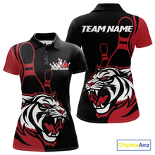 Load image into Gallery viewer, Custom Black And Red Tiger Bowling Jerseys, Tiger Bowling Team Women Polo Shirts IPHW9014