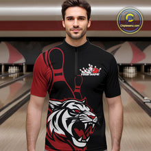 Load image into Gallery viewer, Custom Black And Red Tiger Bowling Jerseys, Tiger Bowling Team Men Quarter-Zip Shirts IPHW9014