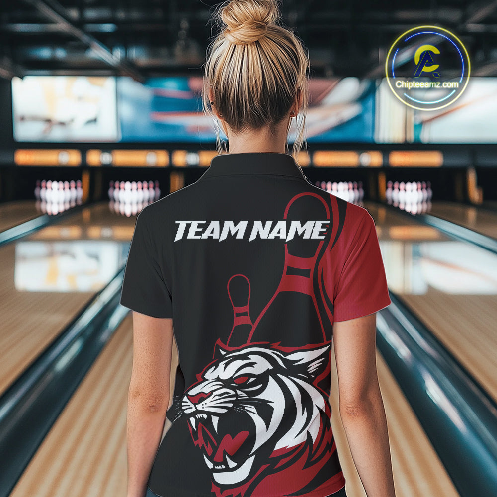 Custom Black And Red Tiger Bowling Jerseys, Tiger Bowling Team Women Quarter-Zip Shirts IPHW9014